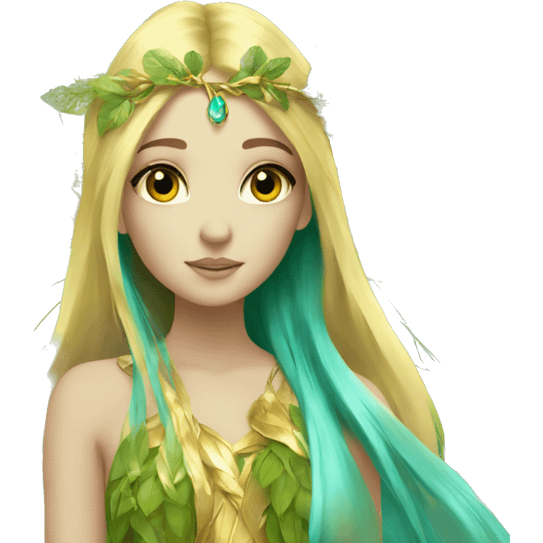 Beautiful, leaf, fairy, gold, turqoise, green, long hair, big wings emoji