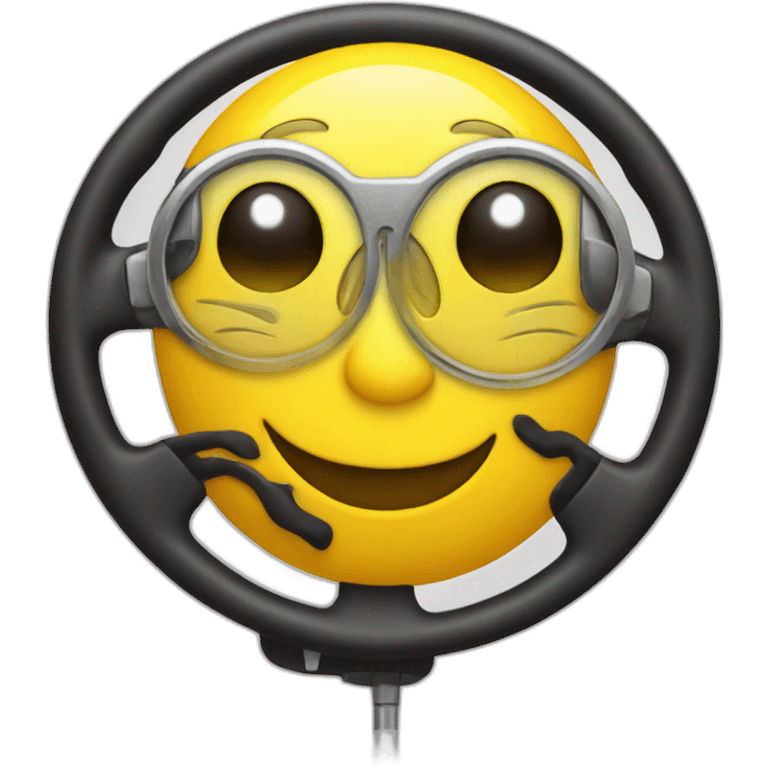 yellow emoji with one eye closed, holding a steering wheel in front with one hand emoji