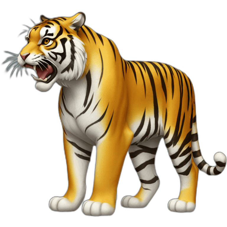 the whole tiger is golden, in profile to the right side it growls aggressively with its ears flattened emoji