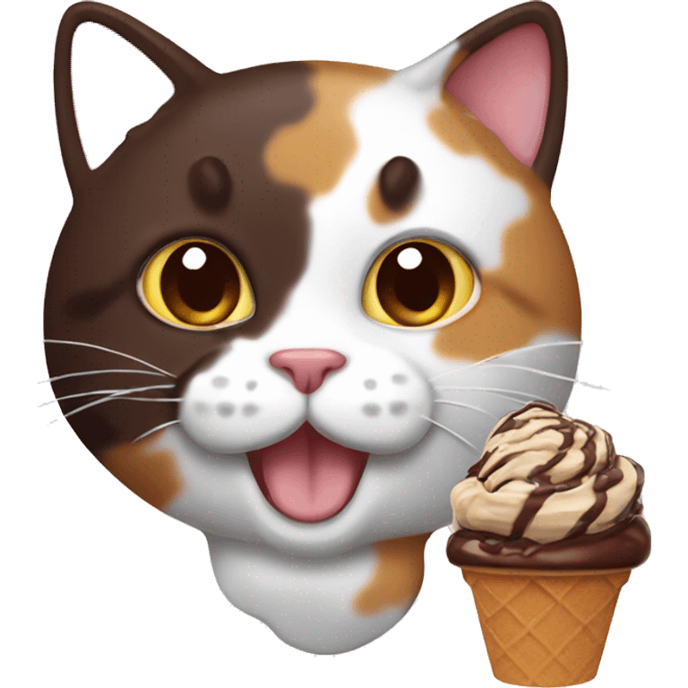 calico cat with chocolate icecream  emoji