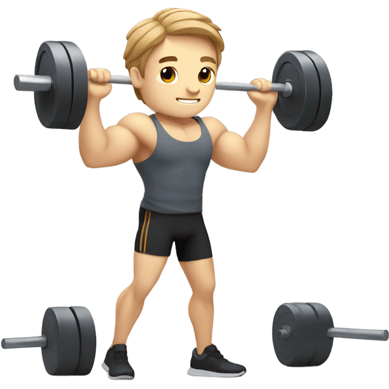 Kawaii White man with light brown hair at gym standing with barbell from side view emoji