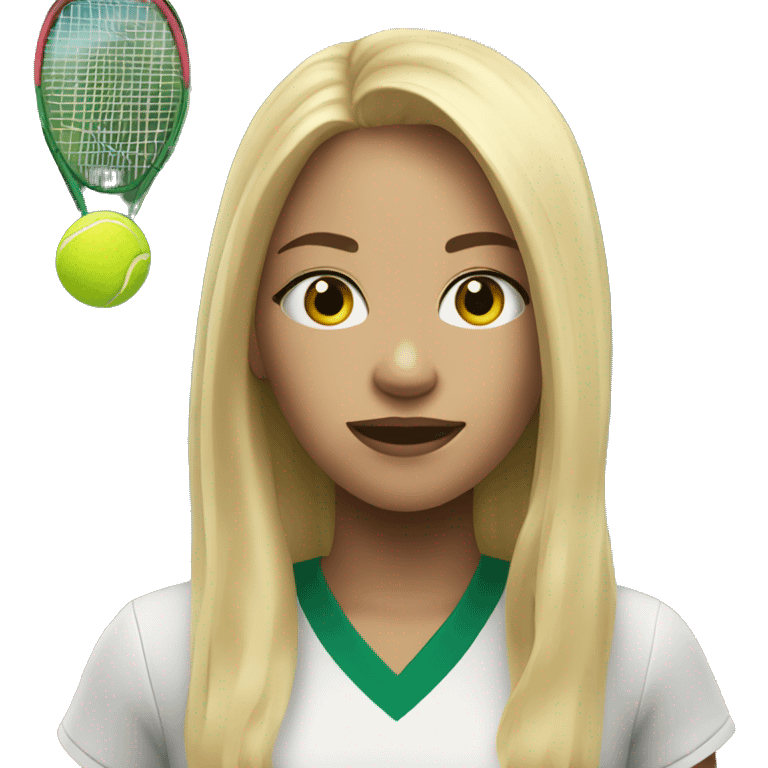 A blonde girl with light skin and long hair playing tennis emoji