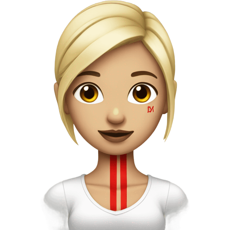 Blonde girl with bands with a red vertical line tattoo on wrist emoji