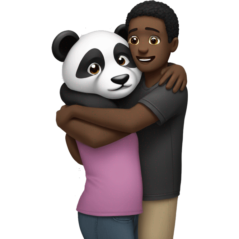 Black man hugging girl Panda  emoji