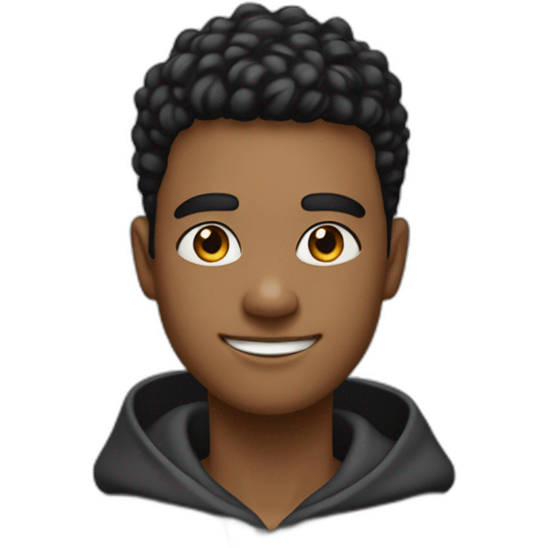 a fair boy with taper fades hairstyle, smiling, with black har, black eyebrown, black eyes, in a hoddie emoji