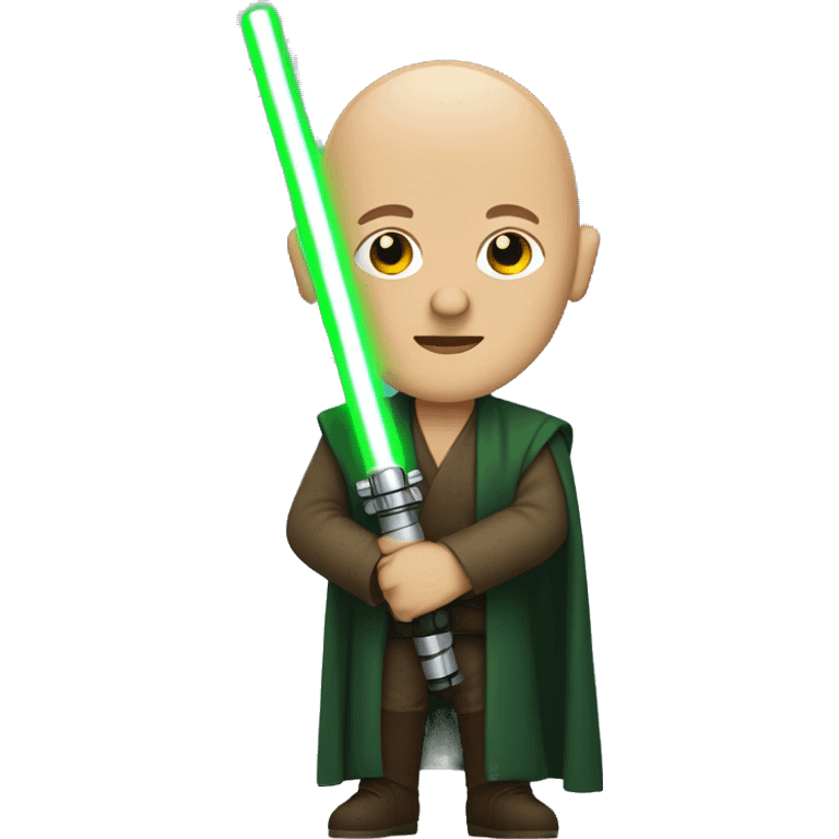 Star Wars bald man holding green light saber emoji