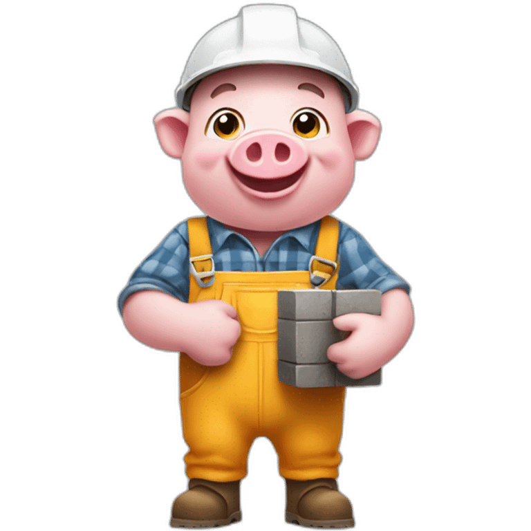 happy little pig builder from the story holding a brick in his hand emoji