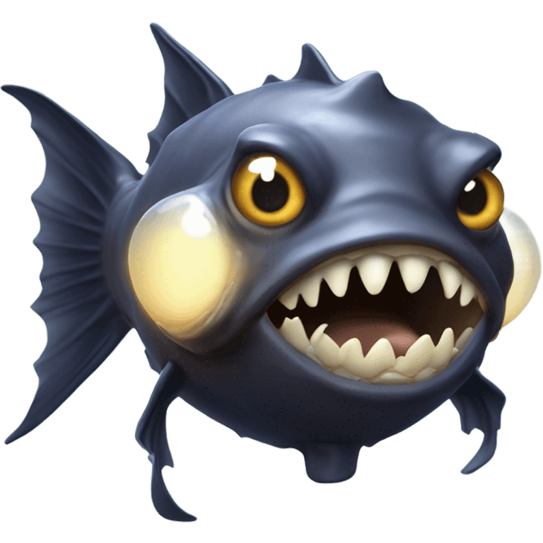 Anglerfish with a glowing lure hanging from its forehead, sharp teeth, and big eyes. emoji