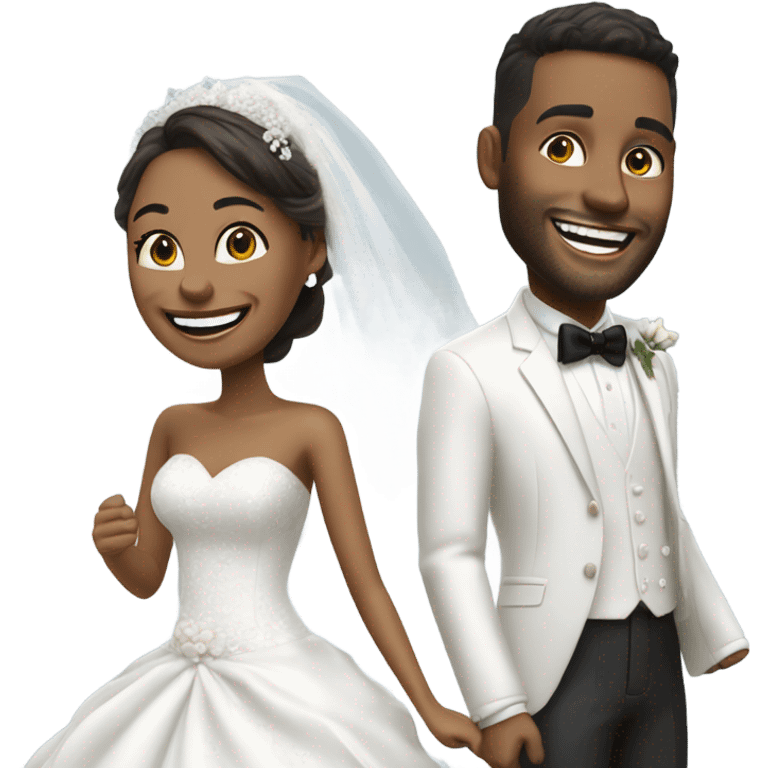 Hyper Realistic dior bride model laughing with a handsome male model groom
 emoji