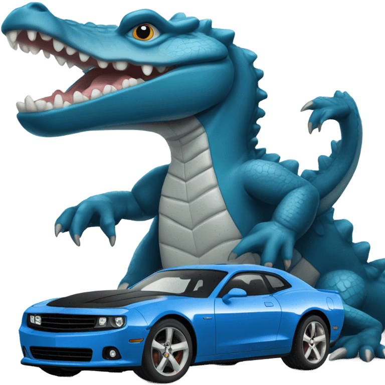 blue crocodile with an expensive muscle car emoji