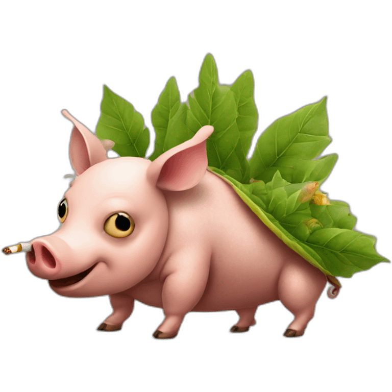 pig armadillo cow centipede insect smoking, with 420 leaves. on its back emoji