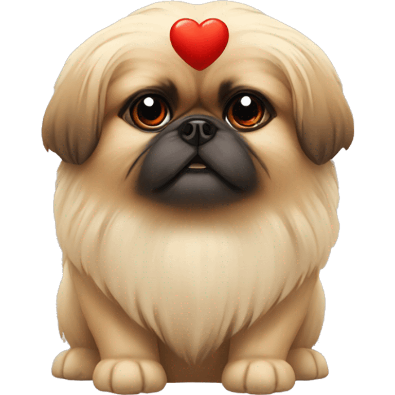 Pekingese dog with a little red heart emoji