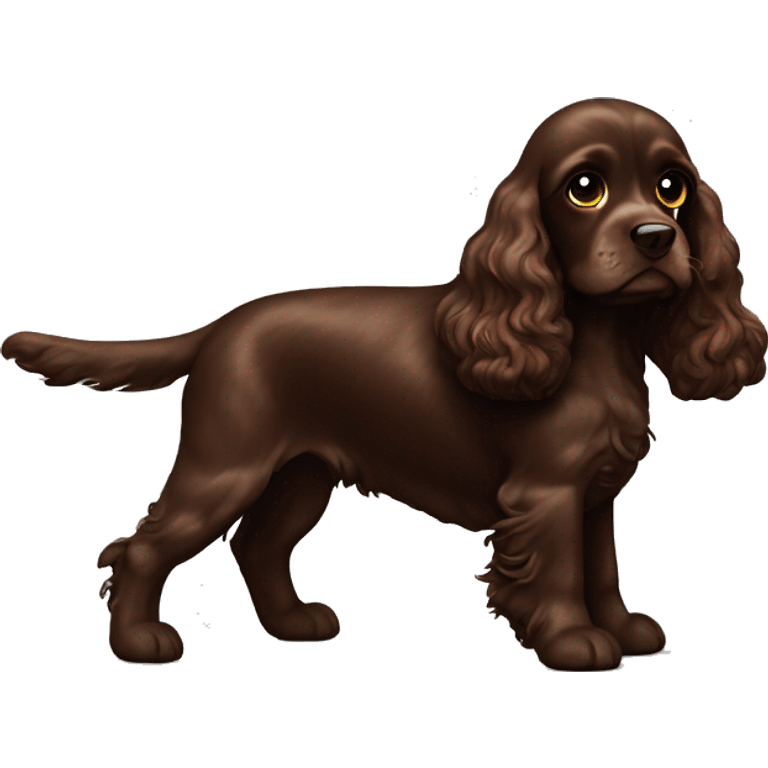 Chocolate brown cocker spaniel with lightsaber emoji