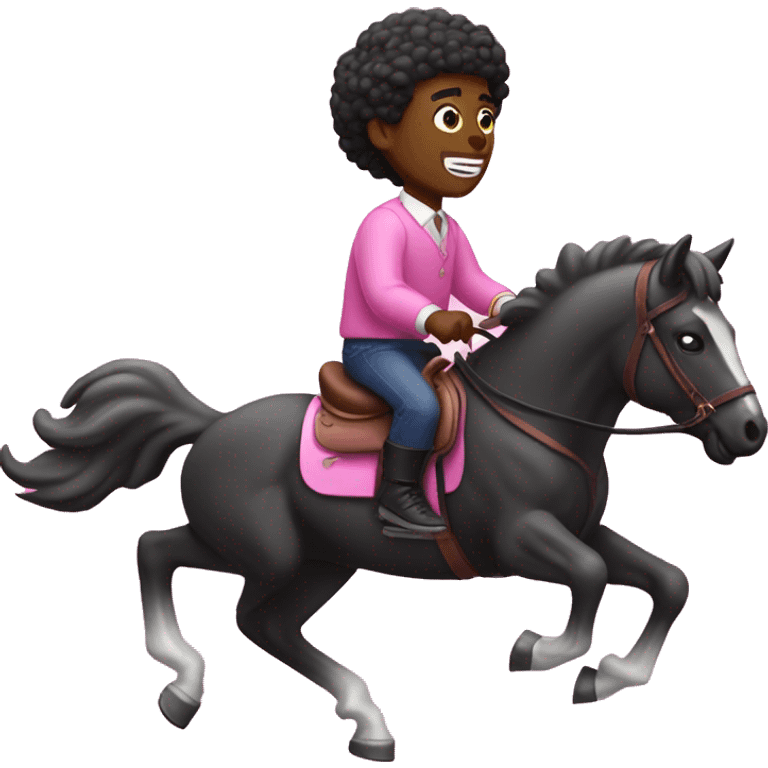 black guy riding a pink horse playing on the ps5 and in the same moment trading on the forex emoji