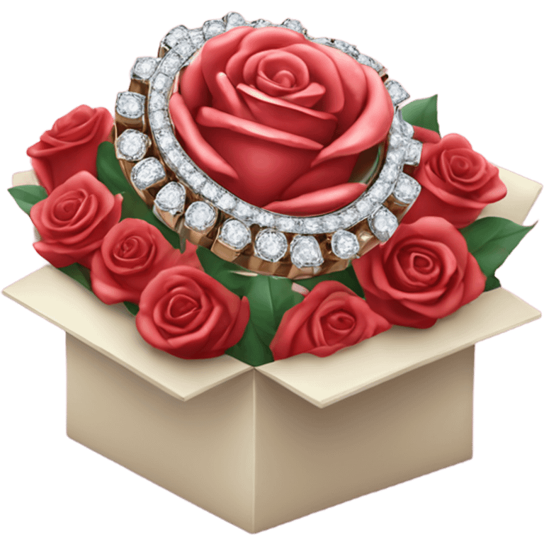 Diamond ring in a box with bouquet of roses  emoji