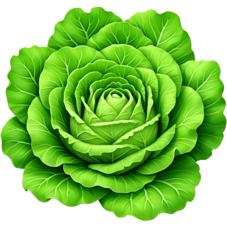 Cinematic crisp green lettuce, fresh and leafy, slightly curled edges, detailed textures, vibrant and refreshing, ultra-realistic and inviting. emoji