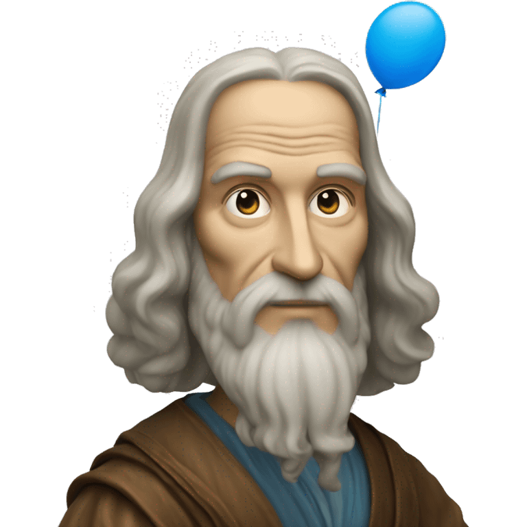 leonardo da Vinci holds a blue balloon in his hands emoji