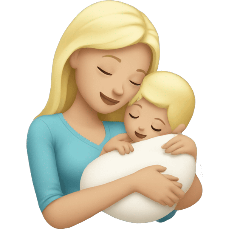 blonde woman hugging her newborn emoji