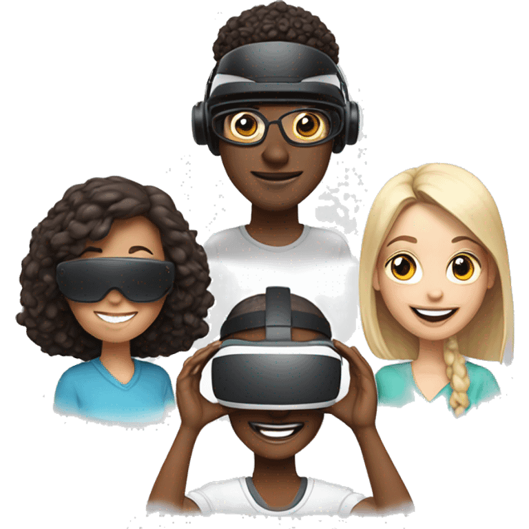 3 people different races, happy, wearingVR headsets emoji