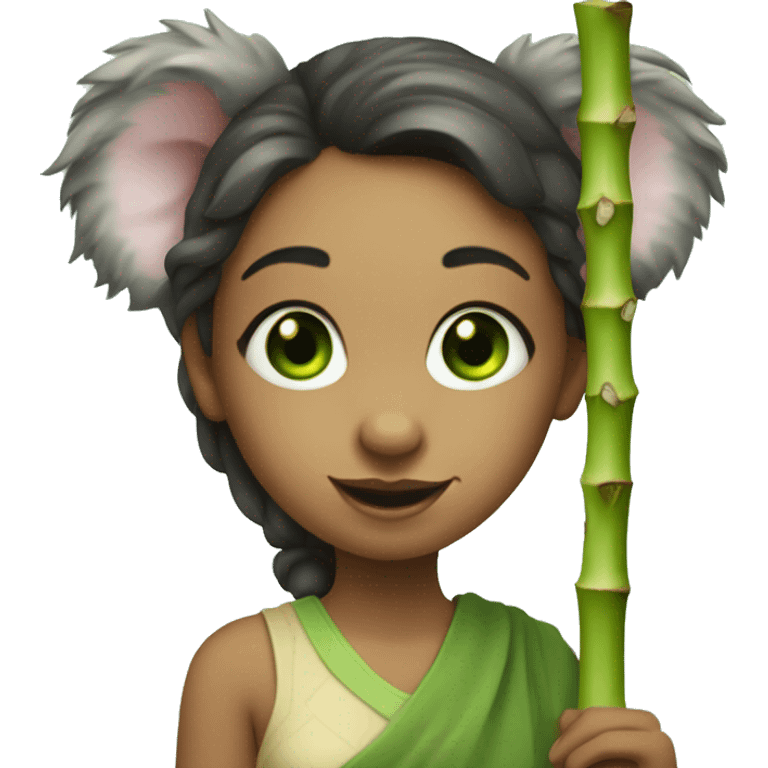 Girl with green eyes and koala ears holding bamboo stick  emoji