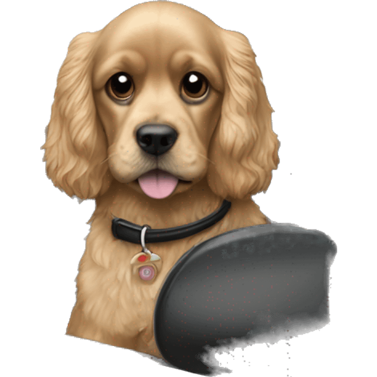 Light Cocker spaniel dog driving a Black Mazda 2 emoji