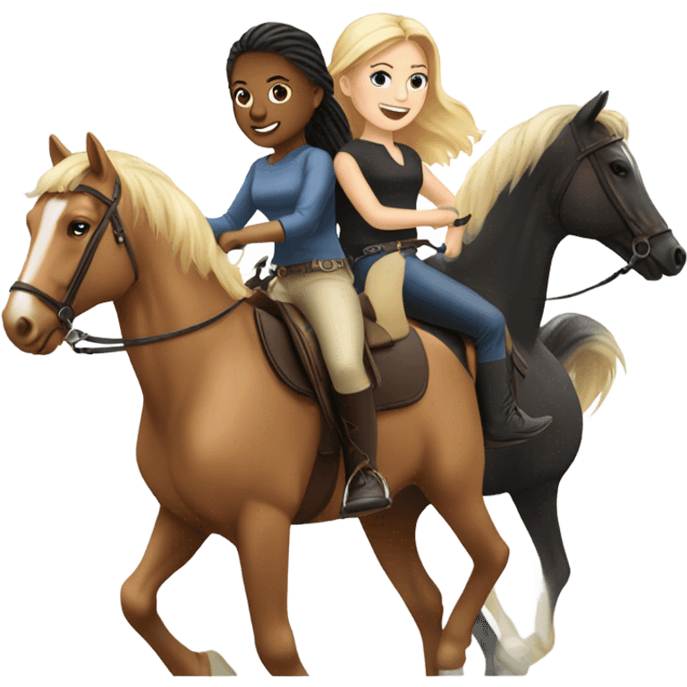 Two white girls with blonde hair riding horses emoji