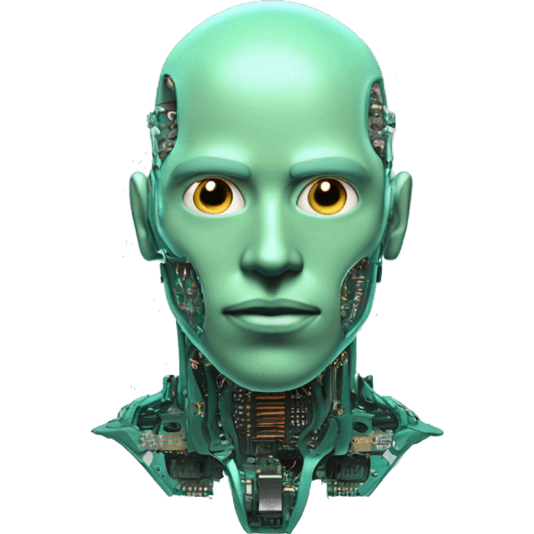 Pastel green bald male cyborg head with goatee and circuitry emoji