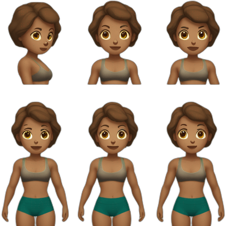 woman with muscles,short hair,tired eyes,brown hair, tight swimming trunks emoji