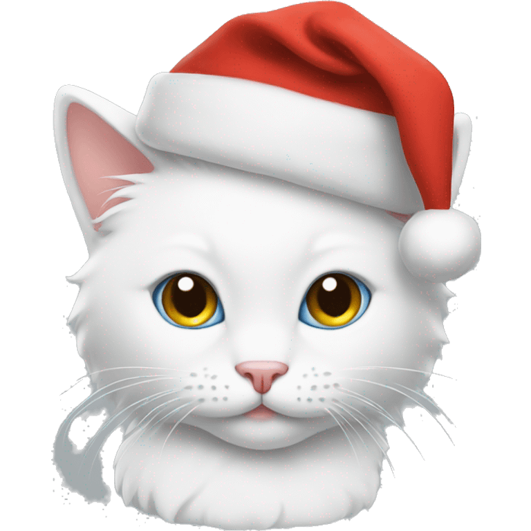 white kitty wearing Christmas hat emoji