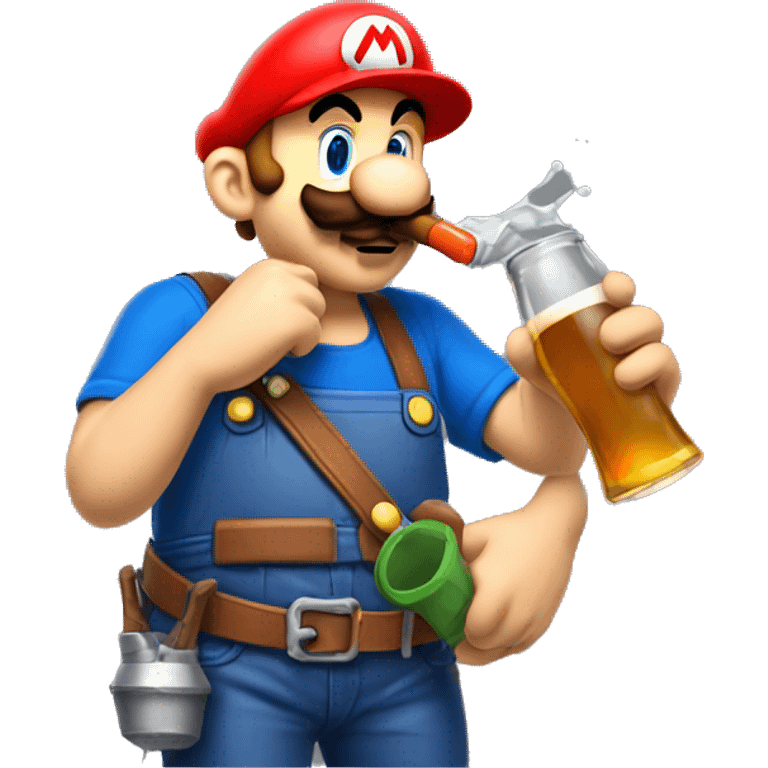 Mario plumber drinking beer with a shirt that reads “HOPE” with a pipe wrench logo emoji