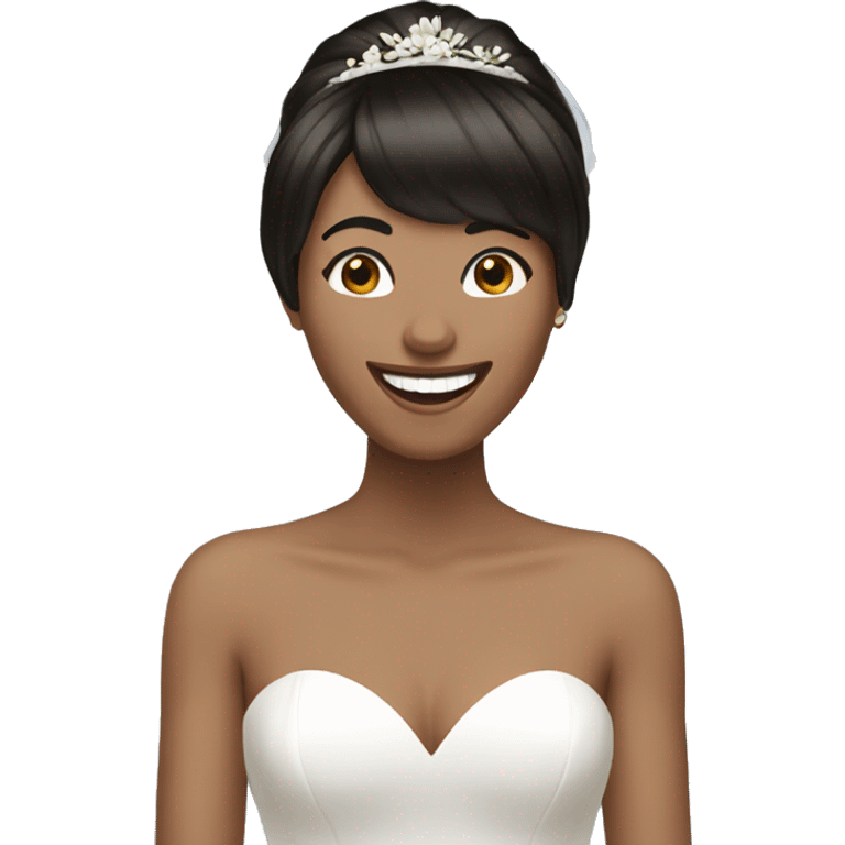 bride with dark brown short straight hair and bangs laughing emoji