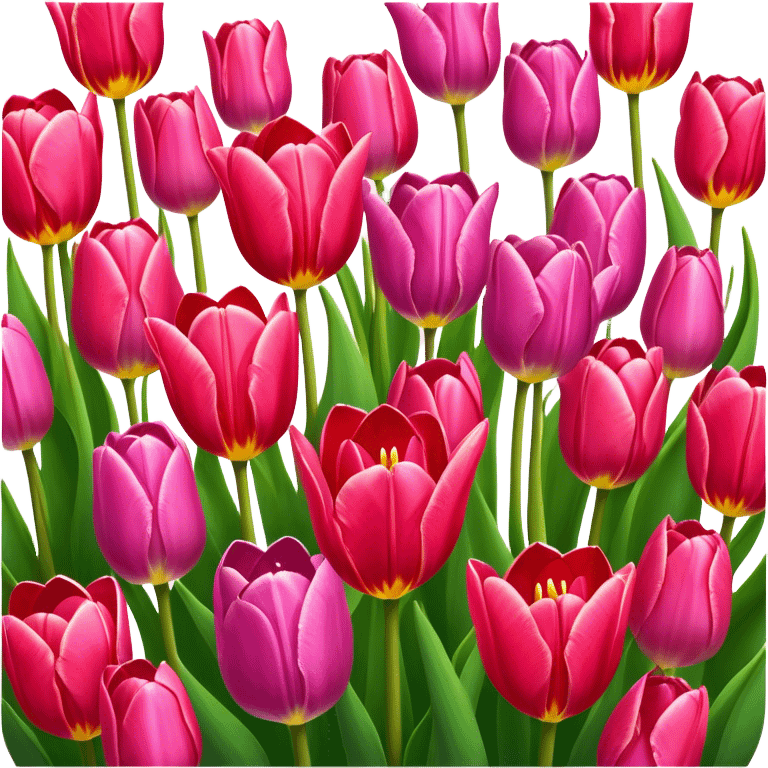 Tulips – Cinematic Realistic Tulips, depicted as a vibrant field of blooming tulips in brilliant hues, each delicate petal catching dewdrops under soft, natural spring light, rendered with detailed textures and a dreamy, picturesque glow. emoji