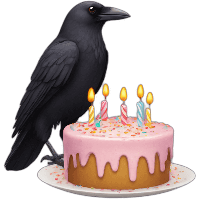 Crow with a Birthday cake emoji