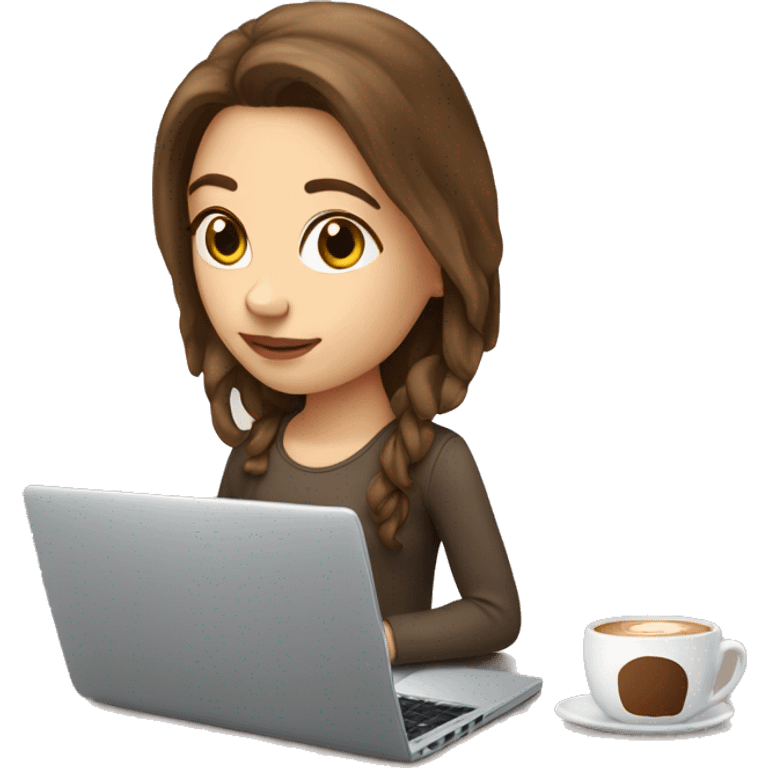 Brown hair white girl+laptop+coffee emoji