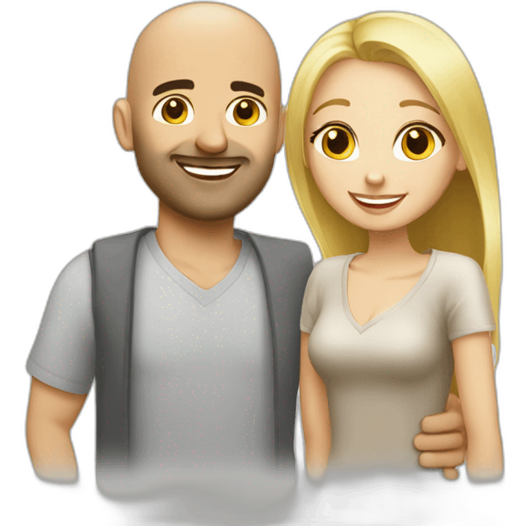 happy couple blond russian girl with a bald arab guy emoji