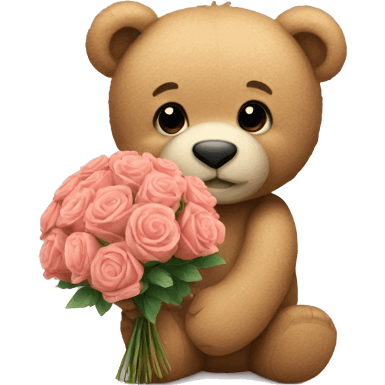 a teddy bear holding a bouquet  emoji