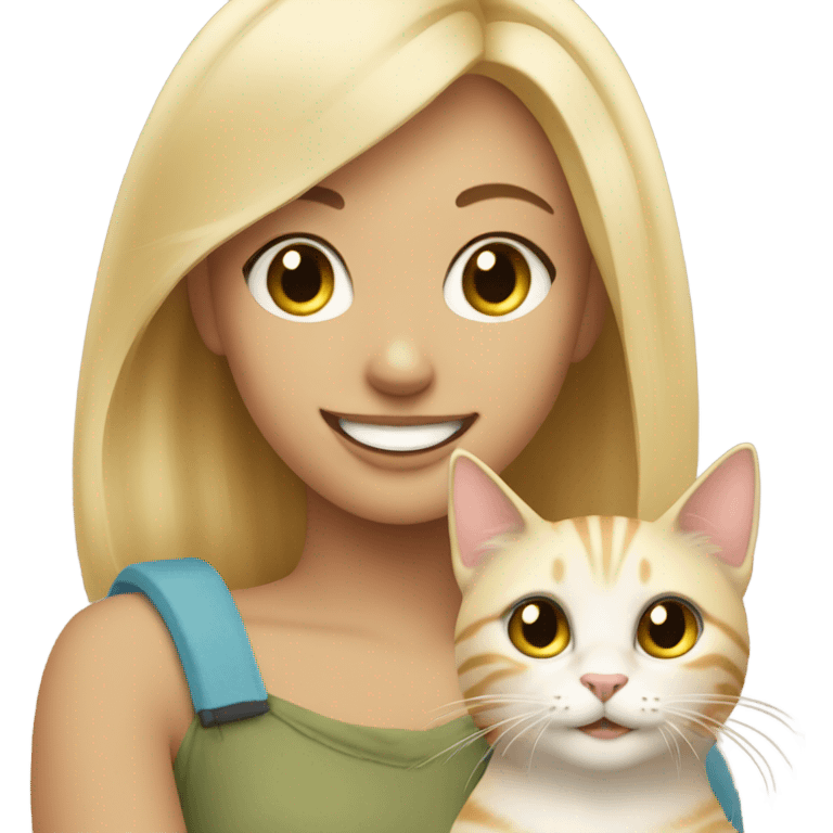 girl with blonde hair smiling with cat emoji