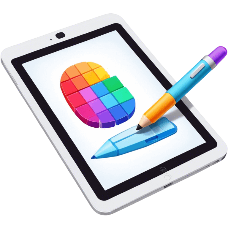 Computer graphics icon, digital design tools like a stylus, tablet, pixelated image, vibrant colors, minimalistic style, clean lines, transparent background. emoji