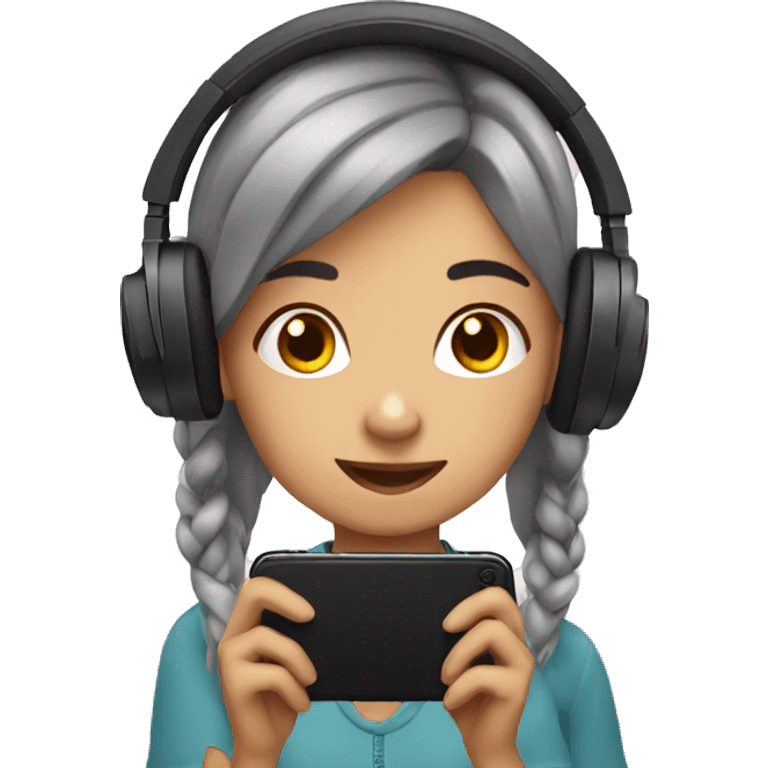 girl watching a video on a smartphone with headphones emoji