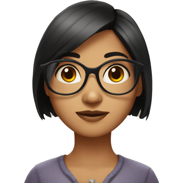 A girl with black hair wearing a glasses with short hair and looks like north eastern indian  emoji