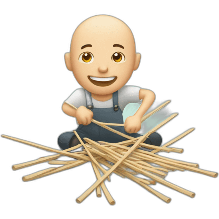 an happy bald man playing pick-up-sticks emoji