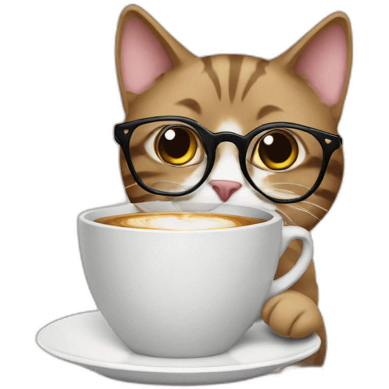 Cat with glasses drinking coffee emoji