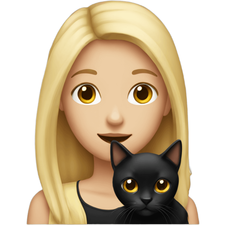 blonde girl holding a black cat emoji