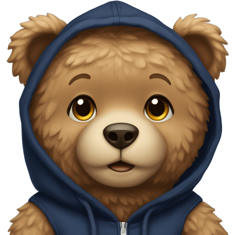 Cute teddy bear wearing a nave blue hoodie  emoji