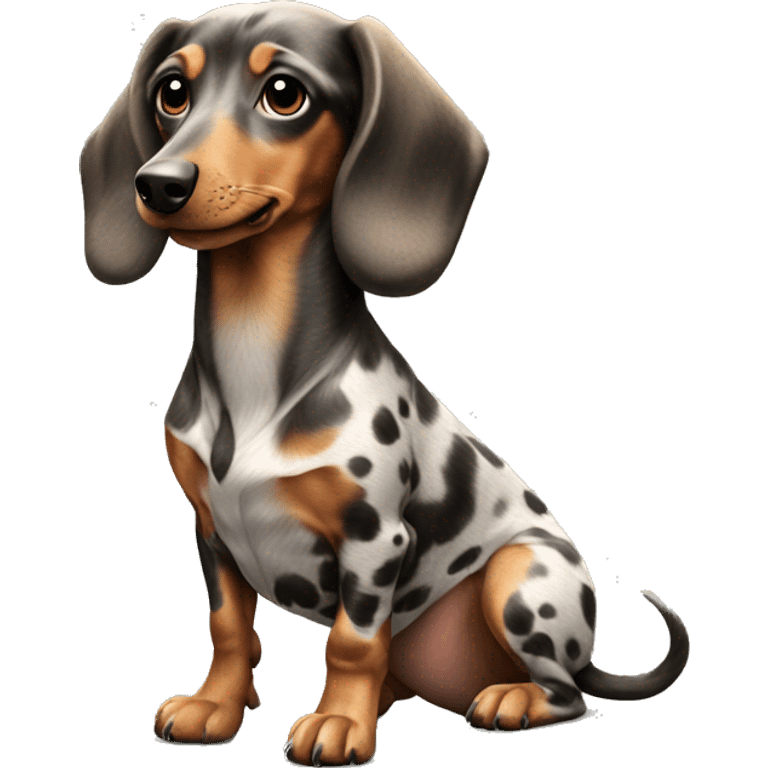 Generate an emoji of a dog of the Dachshund Longhair breed with a spotted color showing a like with its paw  emoji