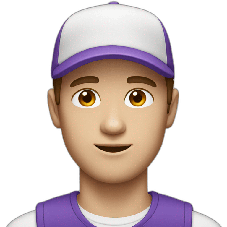 guy with brown hair and a purple cap white skin emoji