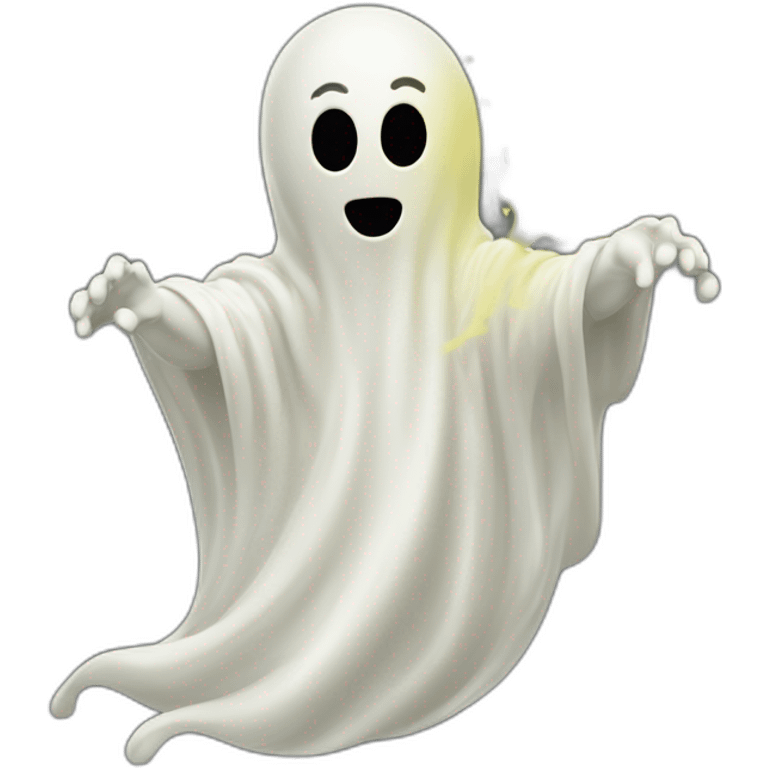 ghost appearing and ejecting a spray of yellowish white milky substance from lower torso in all directions emoji