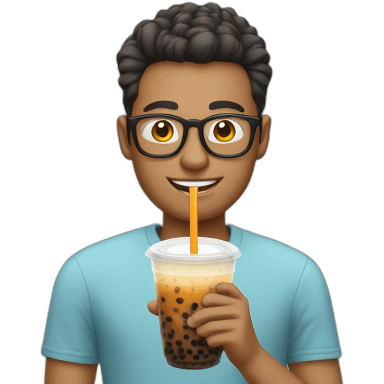 Guy with glasses drinking bubble tea emoji