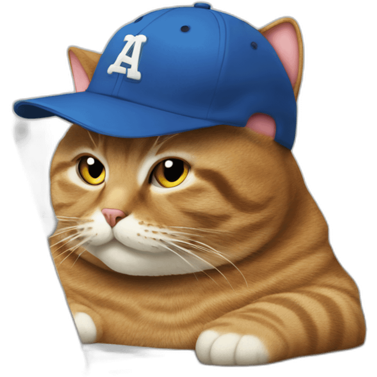 Fat cat wearing a baseball hat behind a laptop emoji