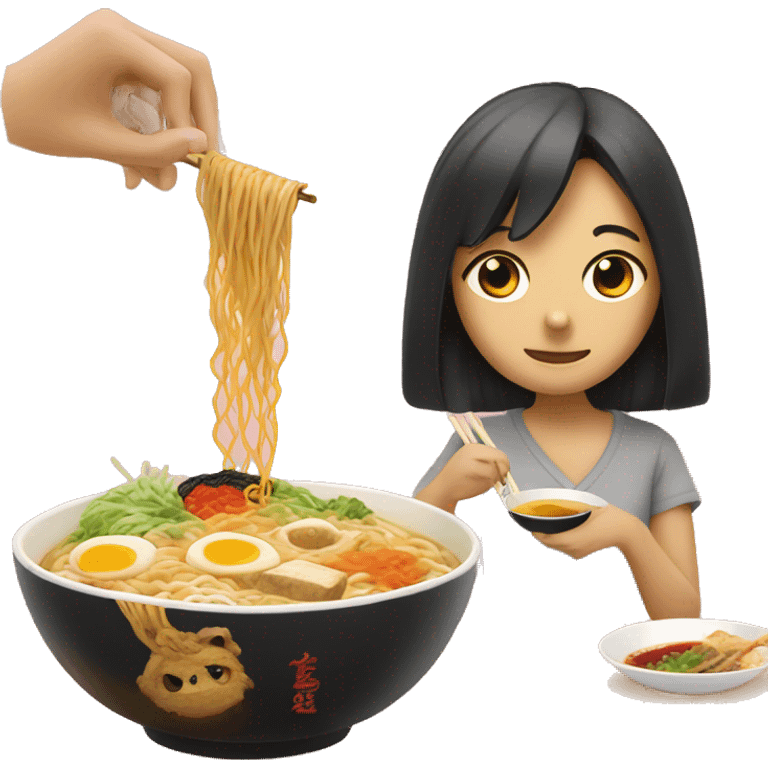 Ramen and a girl eating it emoji